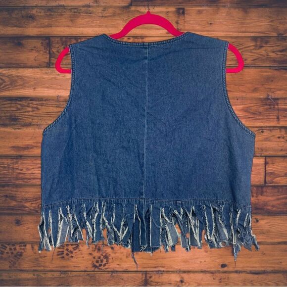 Vintage BLAIR Patchwork Denim Fringe Vest Medium - Picture 2 of 5